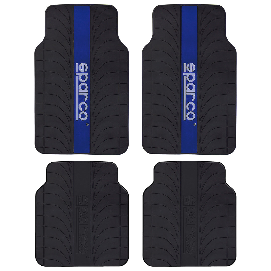 Jeu de 4 tapis de sol universels en latex/bande bleue Sparco